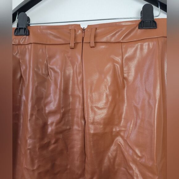 Kate Kasin Faux Leather Pencil Skirt Lined Pleather Cognac Brown Mobwife XXL - Picture 5 of 10
